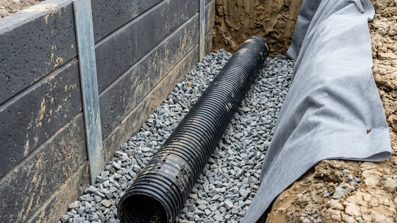Retaining Wall Drainage & Subsoil Systems on a Sunshine Coast property, with the slope and drainage visible